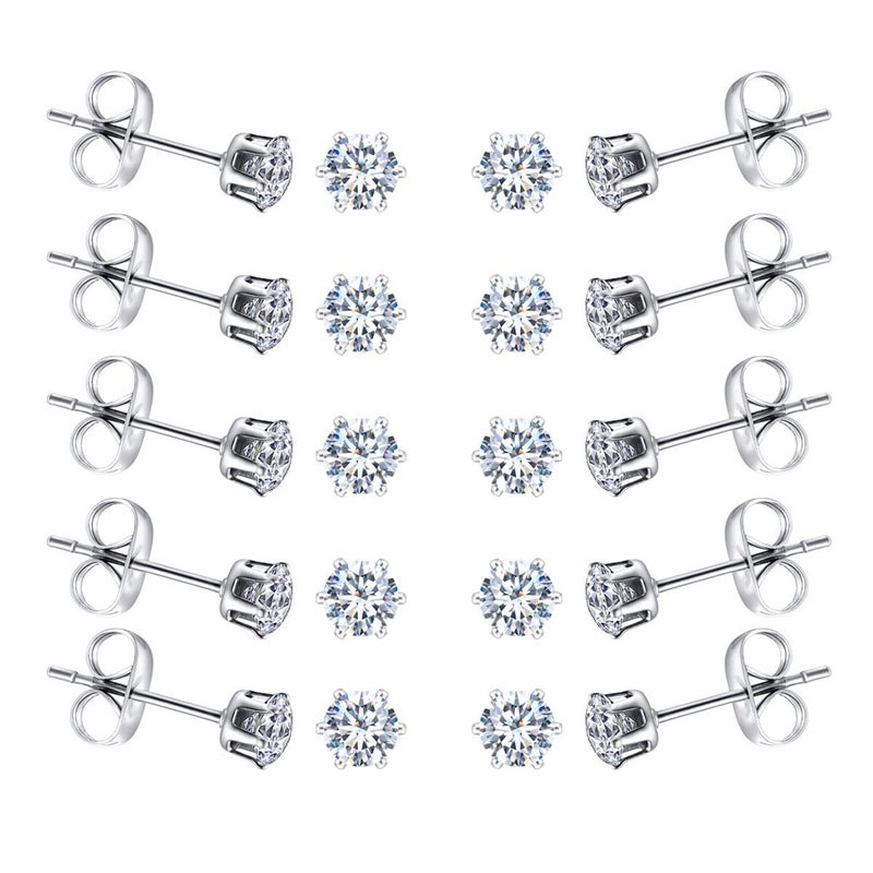 FOSIR 10 Pairs 4mm Tiny Women's Surgical Stainless Steel Clear Cubic Zirconia Stud Earrings, Hypoallergenic 316L Earrings Pack - Image 1